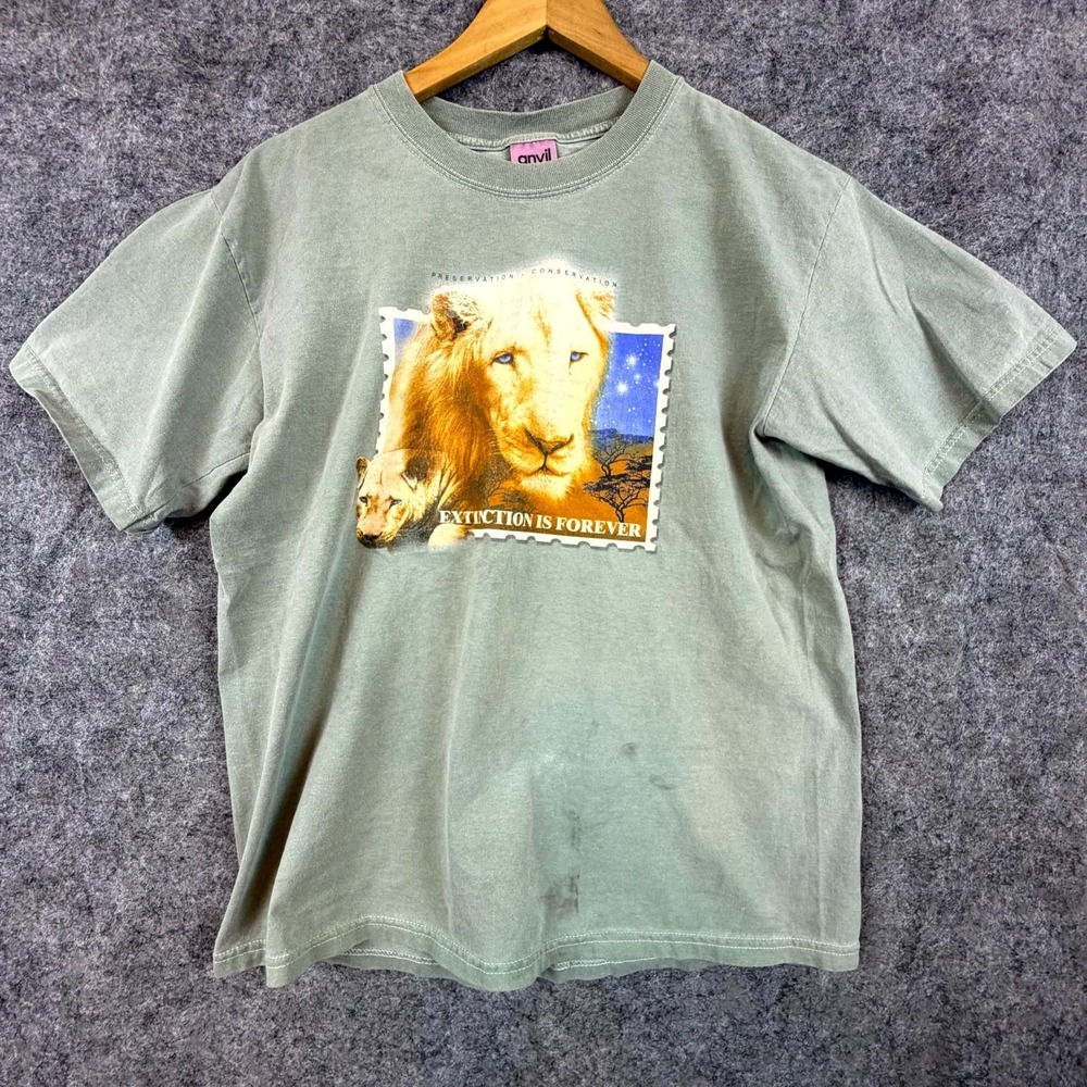 Vintage Extinction Is Forever Lion Graphic Anvil T-Shirt Men Medium Conservation